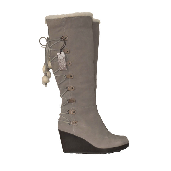 C0 NEW COLE HAAN AIR TALI Greige Suede Waterproof Tall Shearling Boots Size 9B - Picture 3 of 10